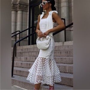 Lovers + Friends Day Keeper midi dress in white with polka dot